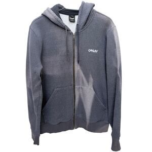 Oakley Full Zip Hoodie Mens XL Gray Small Logo Fleece Sweatshirt